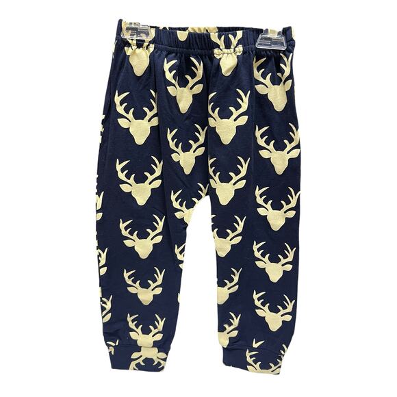 5/$35 Deer Buck Head Print Pants Sz 100 3 Black Cream Screen Print Elastic Waist - Picture 7 of 10
